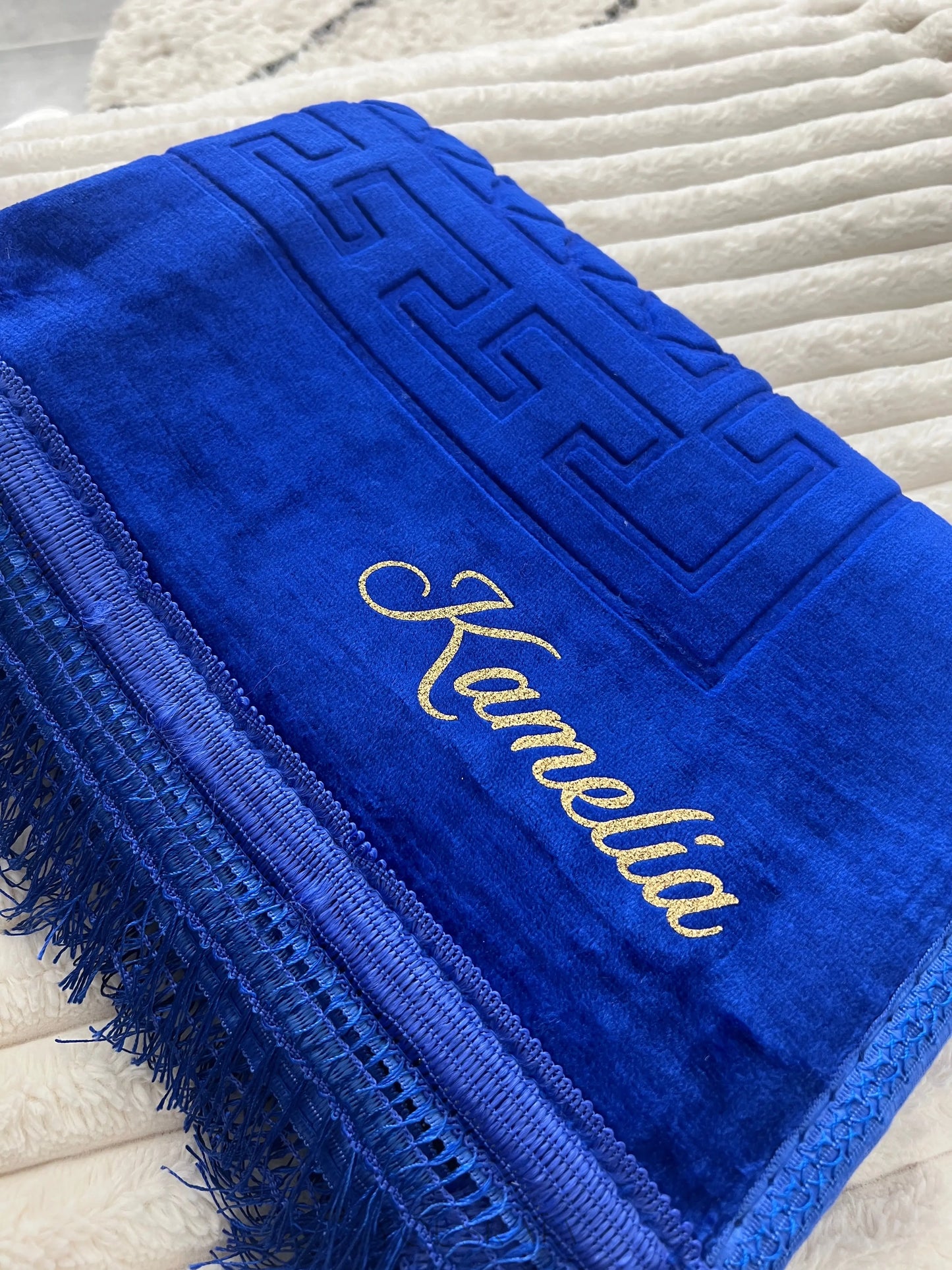 Tapis de prière personnalisé bleu roi Yousraïa